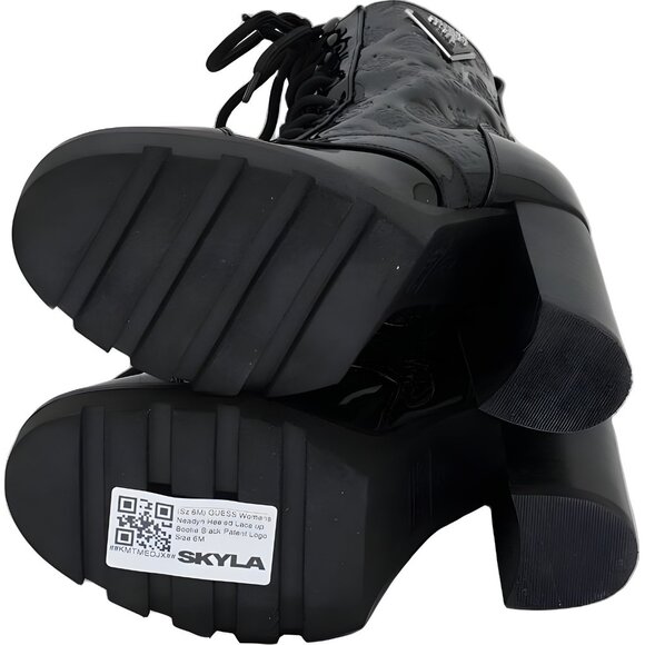 GUESS Neadyn Lace-Up Heeled Bootie Black Patent Logo Women's US 6M - Picture 6 of 6